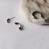 925 Silver C Shape Stud Earrings Women Glossy Removable Aesthetics Jewelry
