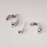 925 Silver C Shape Stud Earrings Women Glossy Removable Aesthetics Jewelry