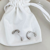 925 Silver C Shape Stud Earrings Women Glossy Removable Aesthetics Jewelry