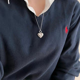 925 Silver Bead Chain Heart Pendant Necklace for Women Round INS Style