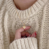 925 Silver Bead Chain Heart Pendant Necklace for Women Round INS Style