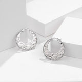 925 Silver C Shape Texture Hoop Earrings Bead Side Minimalist Big Earring