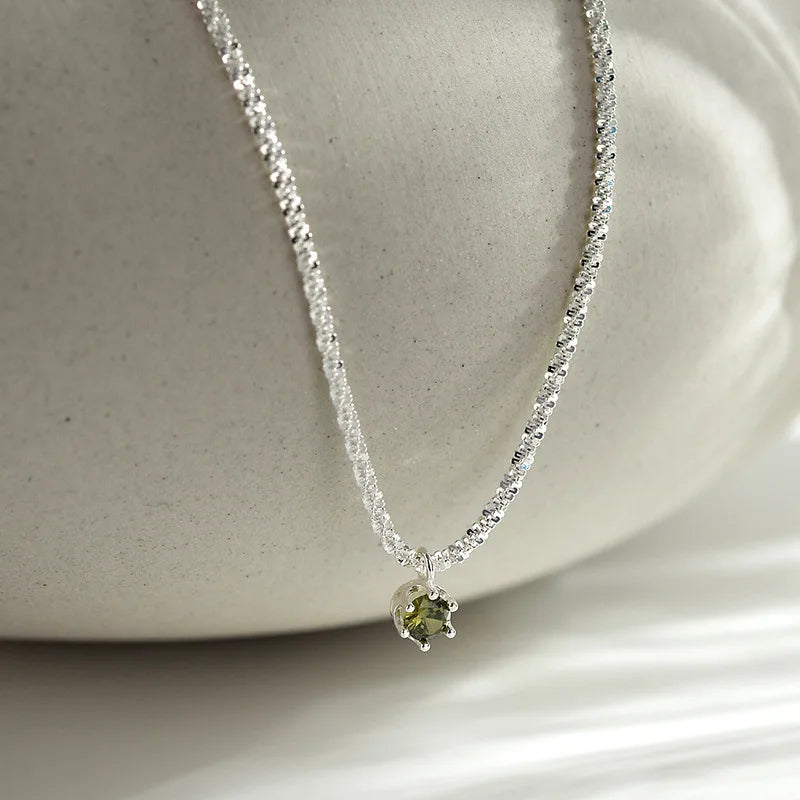 925 Sterling Silver Chrysolite Pendant Necklace for Women