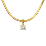 925 Silver Flat Snake Chain Zircon Pendant Necklace