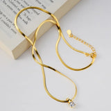 925 Silver Flat Snake Chain Zircon Pendant Necklace