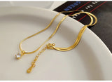 925 Silver Flat Snake Chain Zircon Pendant Necklace