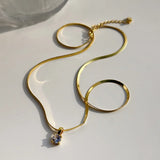 925 Silver Flat Snake Chain Zircon Pendant Necklace
