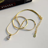 925 Silver Flat Snake Chain Zircon Pendant Necklace