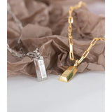 925 Silver Bricks Shape Pendant Necklace for Women Minimalist Jewelry