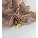 925 Silver Bricks Shape Pendant Necklace for Women Minimalist Jewelry