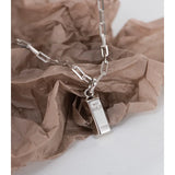 925 Silver Bricks Shape Pendant Necklace for Women Minimalist Jewelry