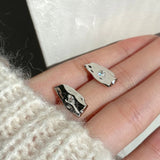 925 Silver Stud Earrings with Zircon Mosaic Texture