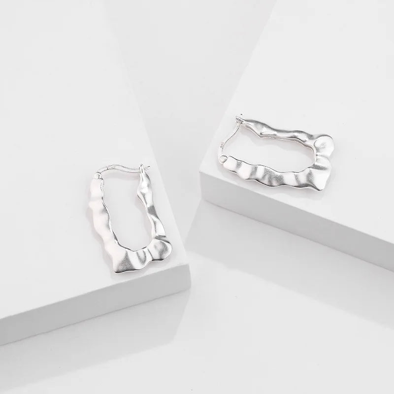 925 Silver Water Ripple Stud Earrings for Women Exaggerate Jewelry