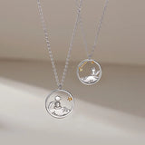 925 Silver Little Prince & Fox Couple Necklace Women Lover Jewelry