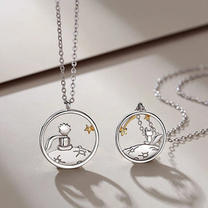 925 Silver Little Prince & Fox Couple Necklace Women Lover Jewelry