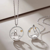 925 Silver Little Prince & Fox Couple Necklace Women Lover Jewelry
