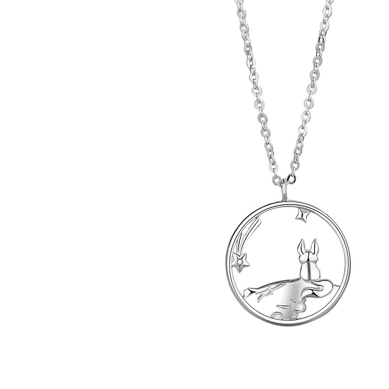 925 Silver Little Prince and Fox Couple Pendant Necklace Gift
