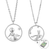 925 Silver Little Prince and Fox Couple Pendant Necklace Gift