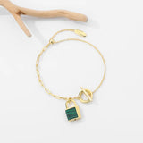 925 Sterling Silver Malachite Agate Lock Bracelets for Women