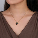 925 Silver Natural Agate Square Pendant Necklace Women Jewelry