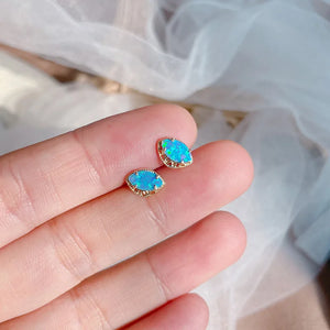 925 Sterling Silver Natural Opal Olive Stud Earrings