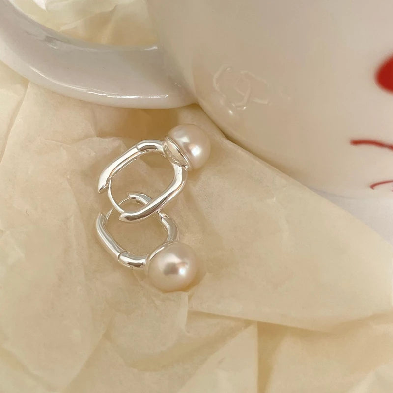 Sterling Silver Freshwater Pearl Oval Stud Earrings for Women