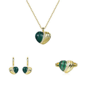 925 Silver Malachite Heart Pendant Necklace for Women