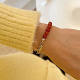 925 Sterling Silver Red Agate Bracelets for Women Minimalist Jewelry