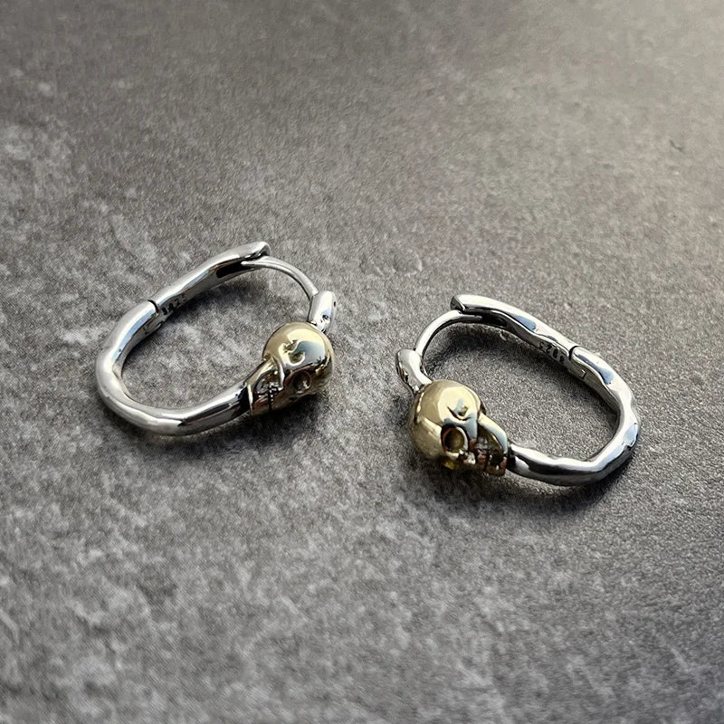 925 Silver Punk Rock Skull Hoop Earrings Vintage Jewelry