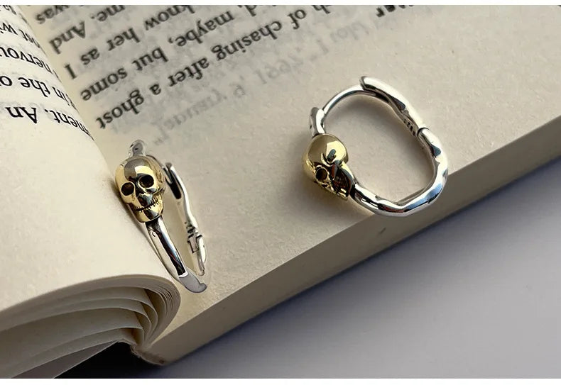 925 Silver Punk Rock Skull Hoop Earrings Vintage Jewelry