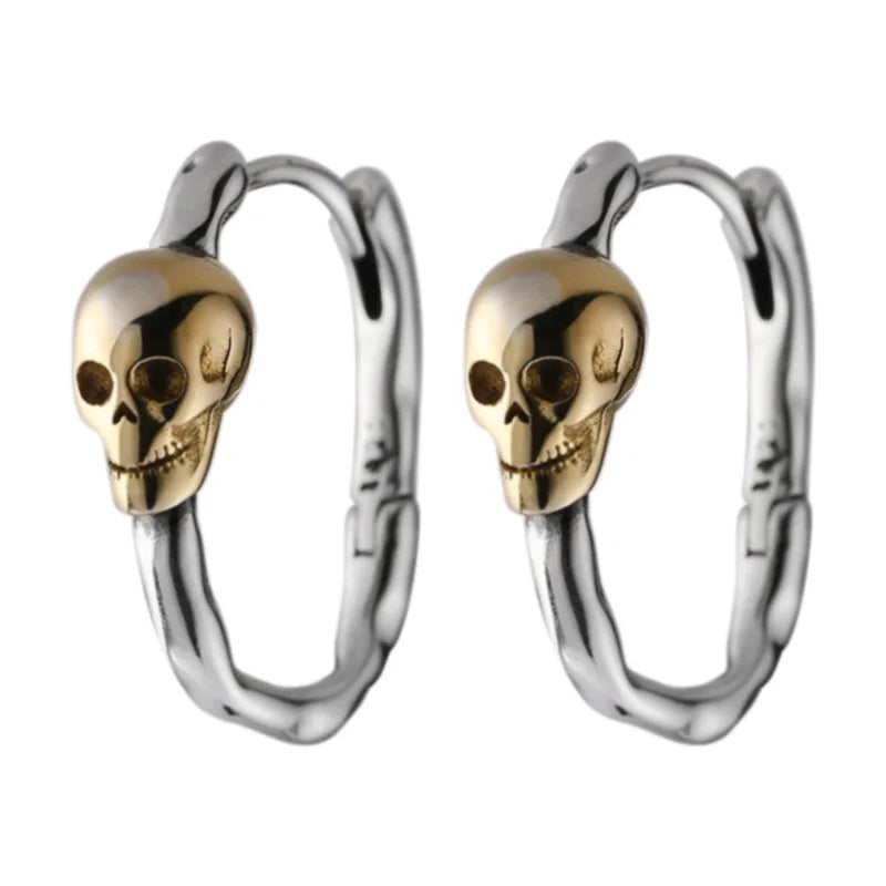 925 Silver Punk Rock Skull Hoop Earrings Vintage Jewelry