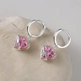 925 Silver Pink Zircon Heart Drop Earrings for Women