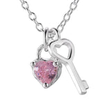 925 Silver Purple Pink Zircon Key Pendant Necklace for Women
