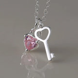 925 Silver Purple Pink Zircon Key Pendant Necklace for Women
