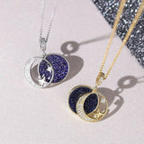 925 Silver Purple Sandstone Star Moon Pendant Necklace for Women