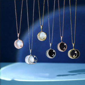 925 Silver Purple Sandstone Star Moon Pendant Necklace for Women