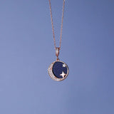 925 Silver Purple Sandstone Star Moon Pendant Necklace for Women