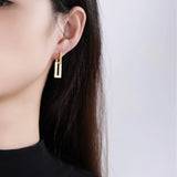 925 Silver Rectangle Matte Drop Earring Women Fashionable Aesthetics Jewelry