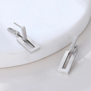 925 Silver Rectangle Matte Drop Earring Women Fashionable Aesthetics Jewelry