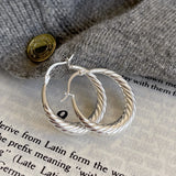 925 Silver Ripple Round Hoop Earrings Twist Texture Minimalist Jewelry