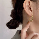 925 Silver Ripple Round Hoop Earrings Twist Texture Minimalist Jewelry