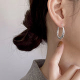 925 Silver Ripple Round Hoop Earrings Twist Texture Minimalist Jewelry
