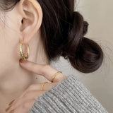925 Silver Ripple Round Hoop Earrings Twist Texture Minimalist Jewelry