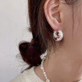 925 Silver Hammered Texture Big Hoop Earrings for Women