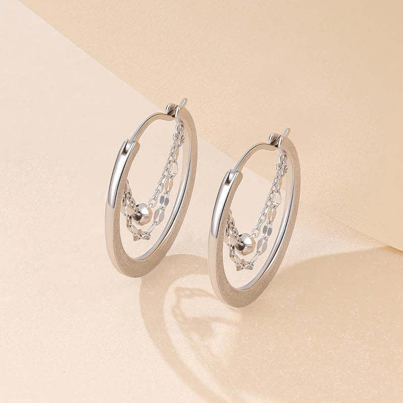 925 Sterling Silver Frosted Hoop Earring Matte Tassel Jewelry