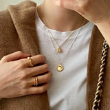 925 Sterling Silver Round Relief Pendant Necklace Women Bead Chain Jewelry