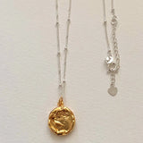 925 Sterling Silver Round Relief Pendant Necklace Women Bead Chain Jewelry
