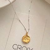 925 Sterling Silver Round Relief Pendant Necklace Women Bead Chain Jewelry