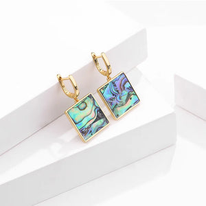 925 Silver Square Abalone Shell Drop Earrings Women Goddess Jewelry