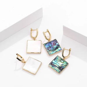 925 Silver Square Abalone Shell Drop Earrings Women Goddess Jewelry